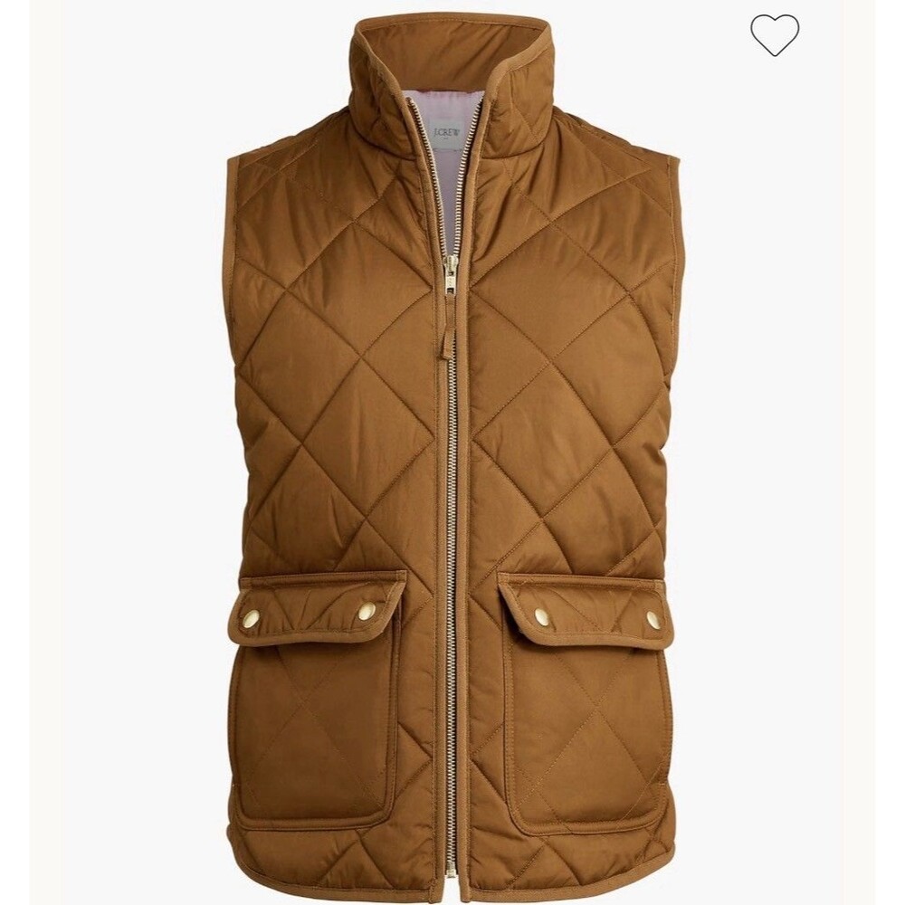 J CREW Quilted Puffer Vest Small Brown Pecan Gold Snap‎ Pockets Preppy bu262